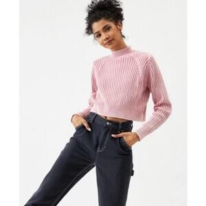 PacSun Lottie Moss Womens Pink Ribbed Cotton Crop Chunky Mock Neck Sweater Small